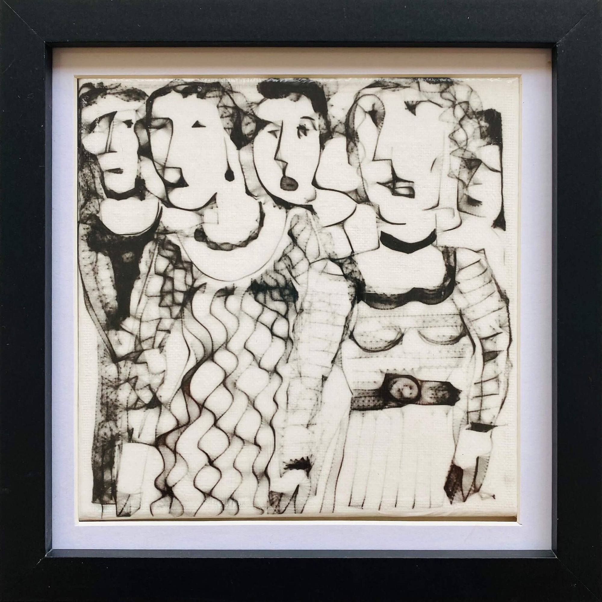 Rampaging Women by Heather Tobias is a one of a kind porcelain framed handmade glazed tile comprising an original drawing