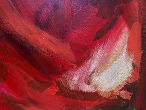 Abstract Peony 2 original acrylic and gold leaf red floral painting on canvas by Claire Thorogood flower and nature artist Detail