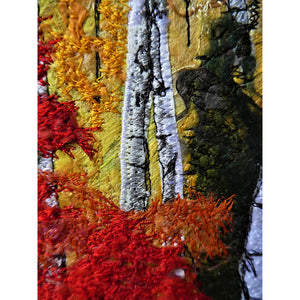 Autumn Palette by Diana Mckinnon embroidery artwork of forest in autumnal hues