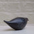 Blackbird II hand built one of a kind black stoneware bird with incised blue slip design by Caroline Nuttall-Smith