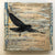 Budapest by Sarita Keeler mixed media artwork of a raven flying against a music sheet background
