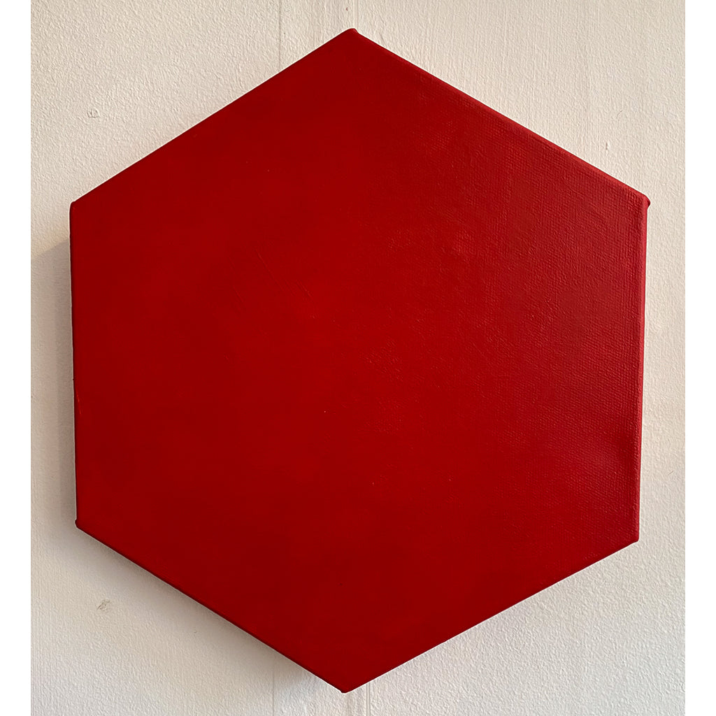 Crimson Hexagon by Corrine Edwards red acrylic paint inspired by beekeeping