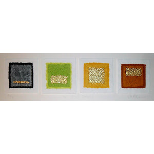 the four seasons, abstract paper artwork with gold leaf embellishment, by textural artist gill hickman