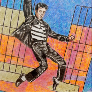 Jailhouse Rock oil on canvas painting of singer Elvis Presley by Stella Tooth detail