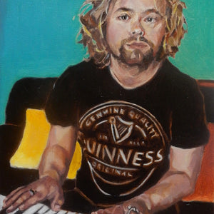 Marky Dawson performing in lockdown, oil on canvas artwork by Stella Tooth