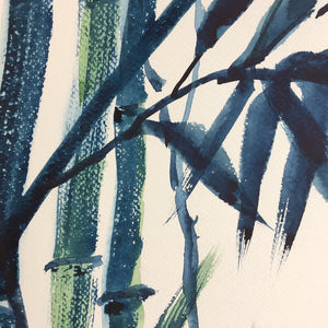 Navy Oriental Bamboo by Helen Trevisiol Duff Watercolour