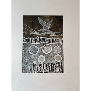 Night Flight by Helen Trevisiol Duff limited edition handmade print of birds and flowers