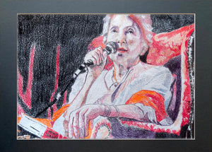 Peggy Seeger musician and singer performing at the Half Moon Putney original drawing on paper artwork by Stella Tooth Display