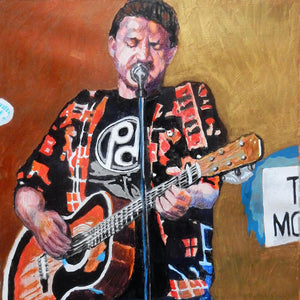 Peter Donegan at the Half Moon Putney Mixed media on paper of musician by London based performer artist Stella Tooth Detail