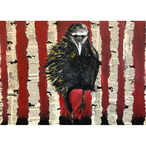 Raven in the Woods by London artist Sarita Keeler Mixed Media Painting on canvas 