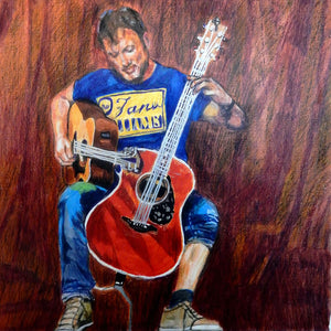 Rodney Branigan at the Half Moon Putney mixed media portrait of guitarist by musician artist Stella Tooth