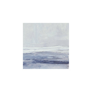 Seascape IX by Sarah Knight. An original semi-abstract mini oil seascape of stormy seas in blues and greys with optional frame mount
