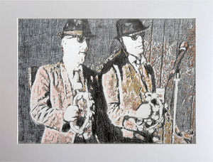 The Rawhides musicians performing at The Hideaway Streatham original pencil drawing on paper artwork by Stella Tooth display