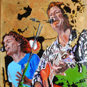 The Fabulous Electric Zimmermen band performing at the Half Moon Putney oil on canvas painting by artist Stella Tooth detail