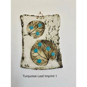 Turquoise Katsura Leaf Imprints By Ruty Benjamini London Ceramic artist