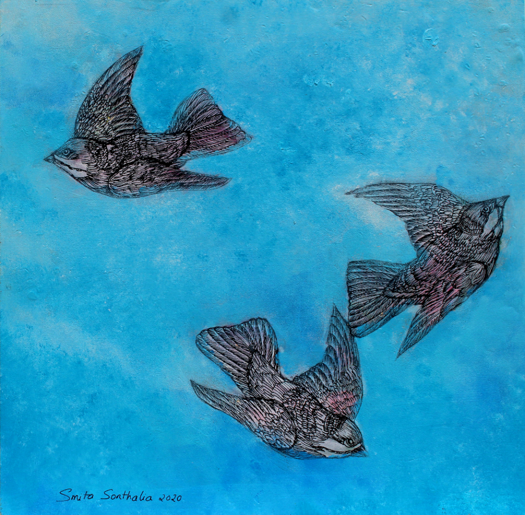 Flying Birds Painting by Smita Sonthalia