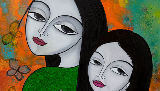 mixed media painting, new mother by smita sonthalia , selected for women's day exhibition 2022