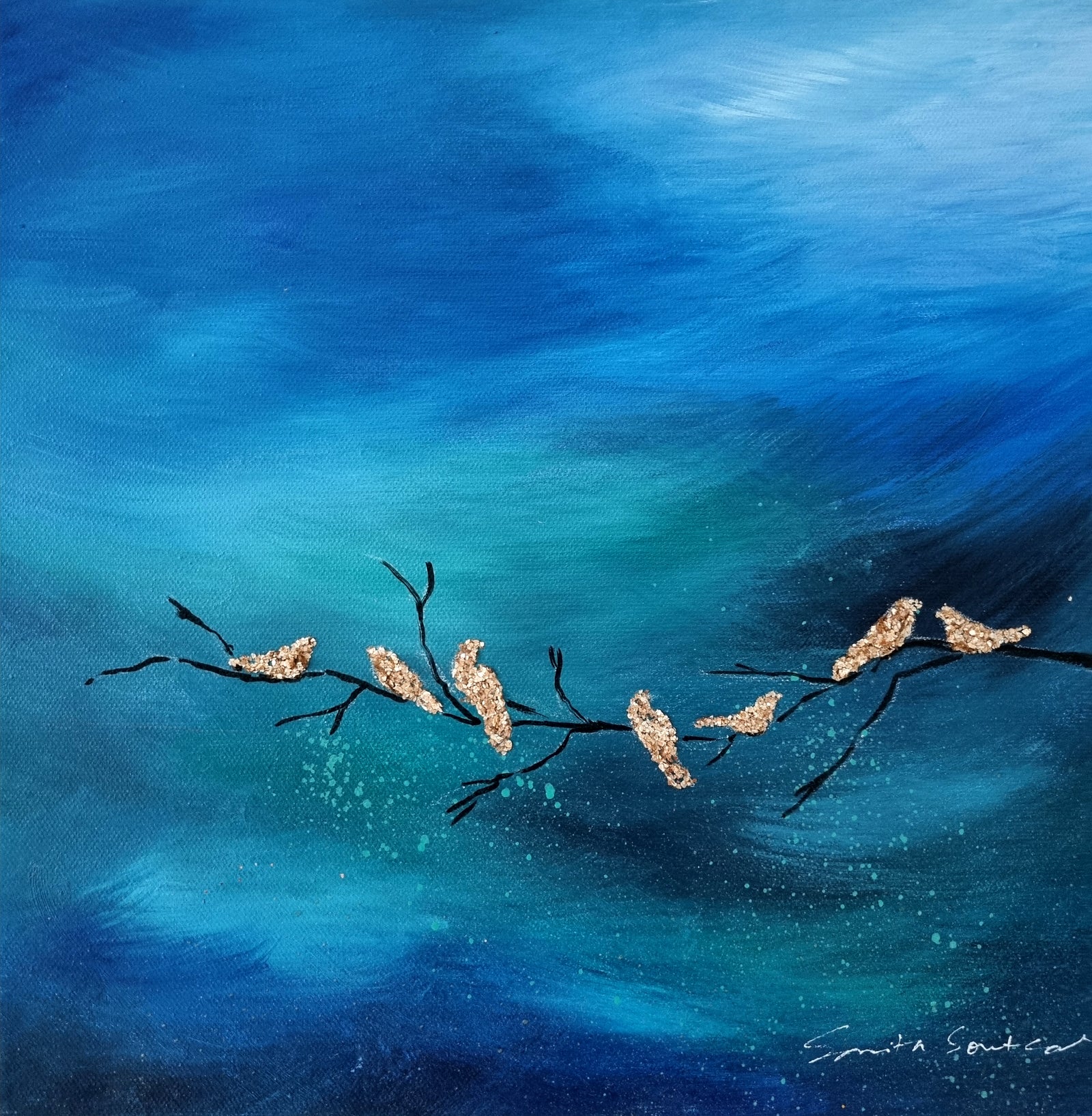 Chit Chat II Bird Painting by Smita Sonthalia