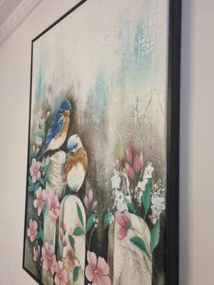 Chismes de Jardin II an original mixed media painting by Smita Sonthalia