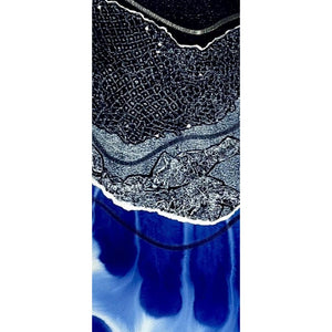 A close up of THRESHOLD II mixed media original artwork using monotype and collagraph prints and stitch by London based artist Linda Jenkins
