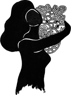 Woman with a Heart original framed ink on paper by Anjali Purkayastha