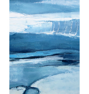 Abstract art with blue and white brush strokes