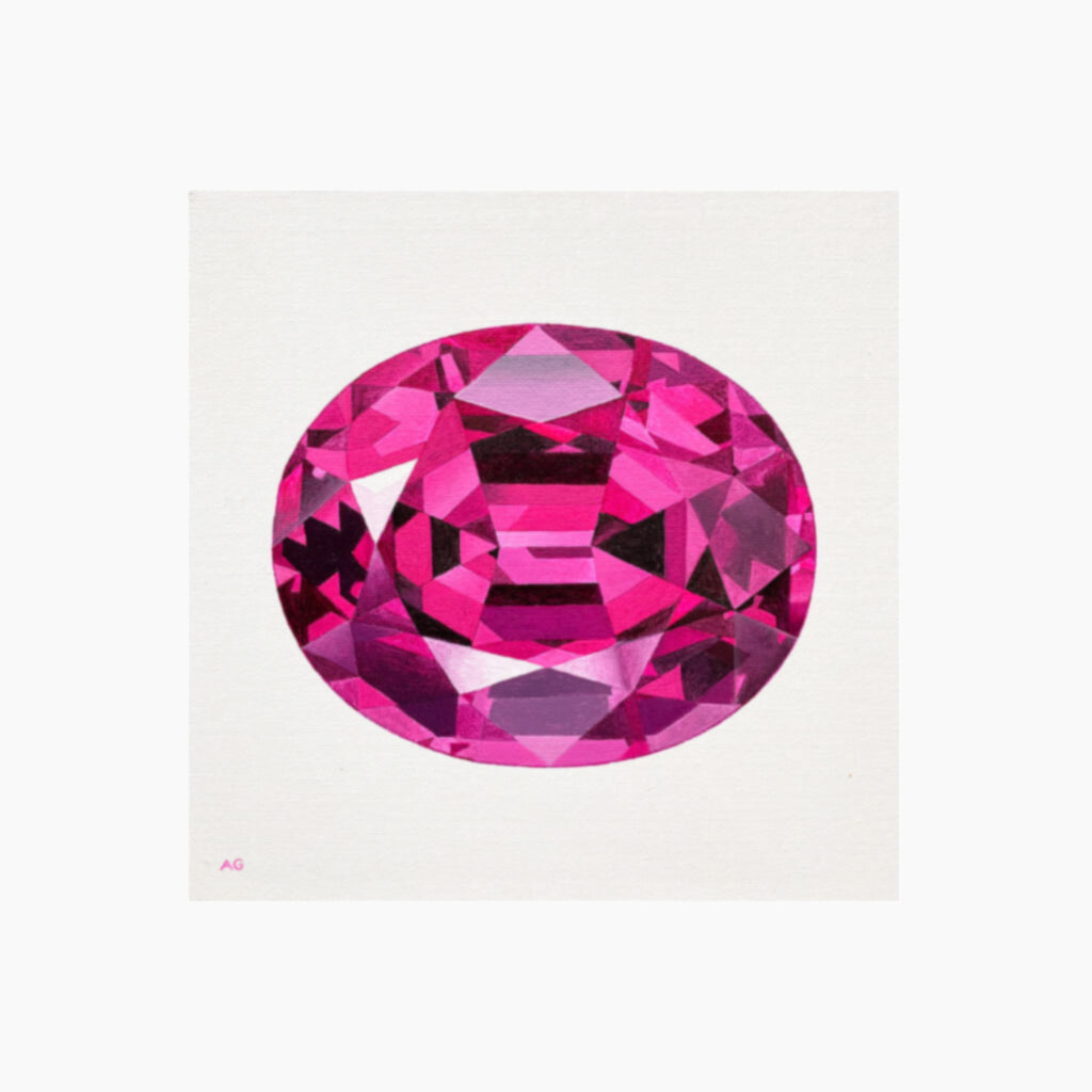 Fine art giclée print of a pink tourmaline gemstone by artist Amanda Gosse