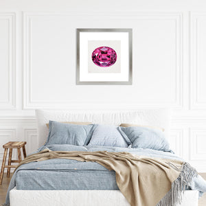Wall mounted fine art print of a pink tourmaline gemstone by artist Amanda Gosse