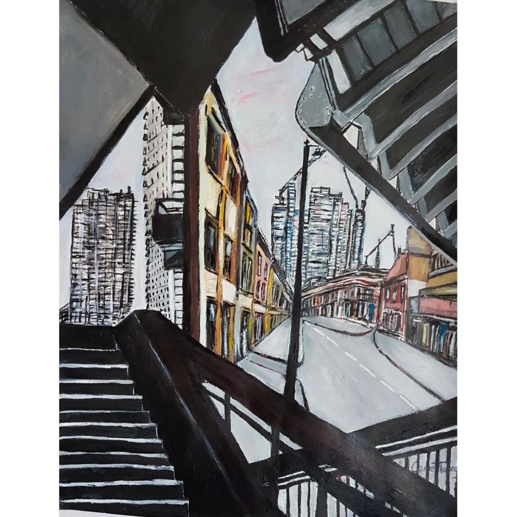 A View of Shoreditch acrylic painting on paper by artist Carol Thomas