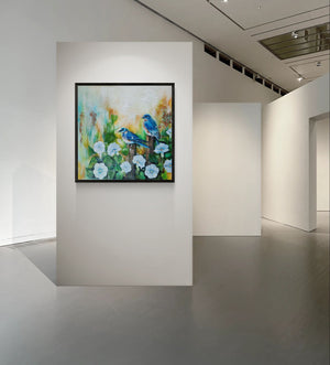 Chismes de Jardin  an original mixed media painting by Smita Sonthalia