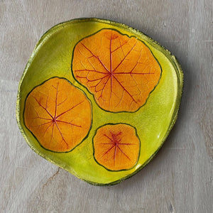 Bright Nasturtium Leaves plate by Ruty Benjamini