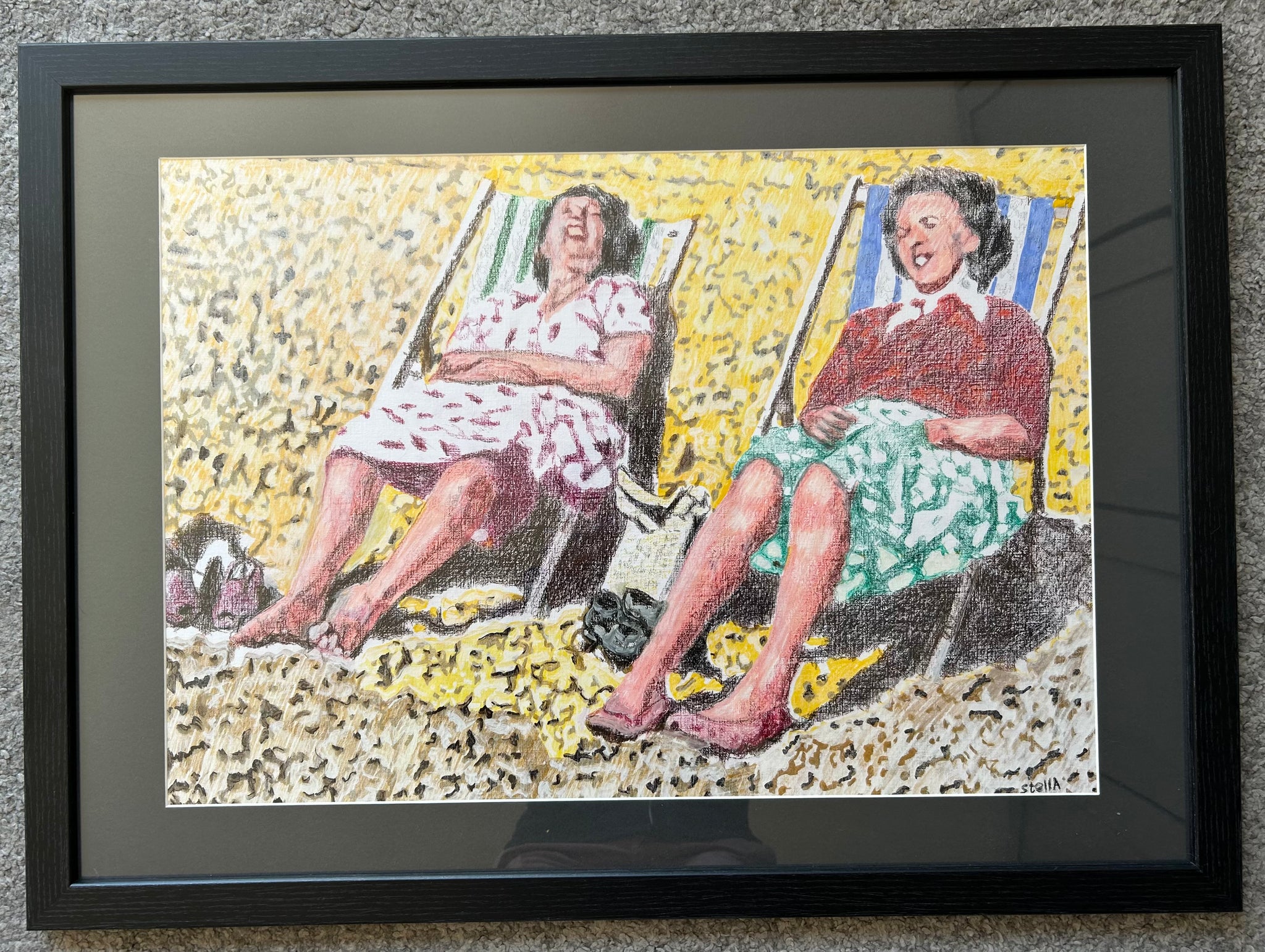 Brighton Beach mixed media on paper by Stella Tooth framed