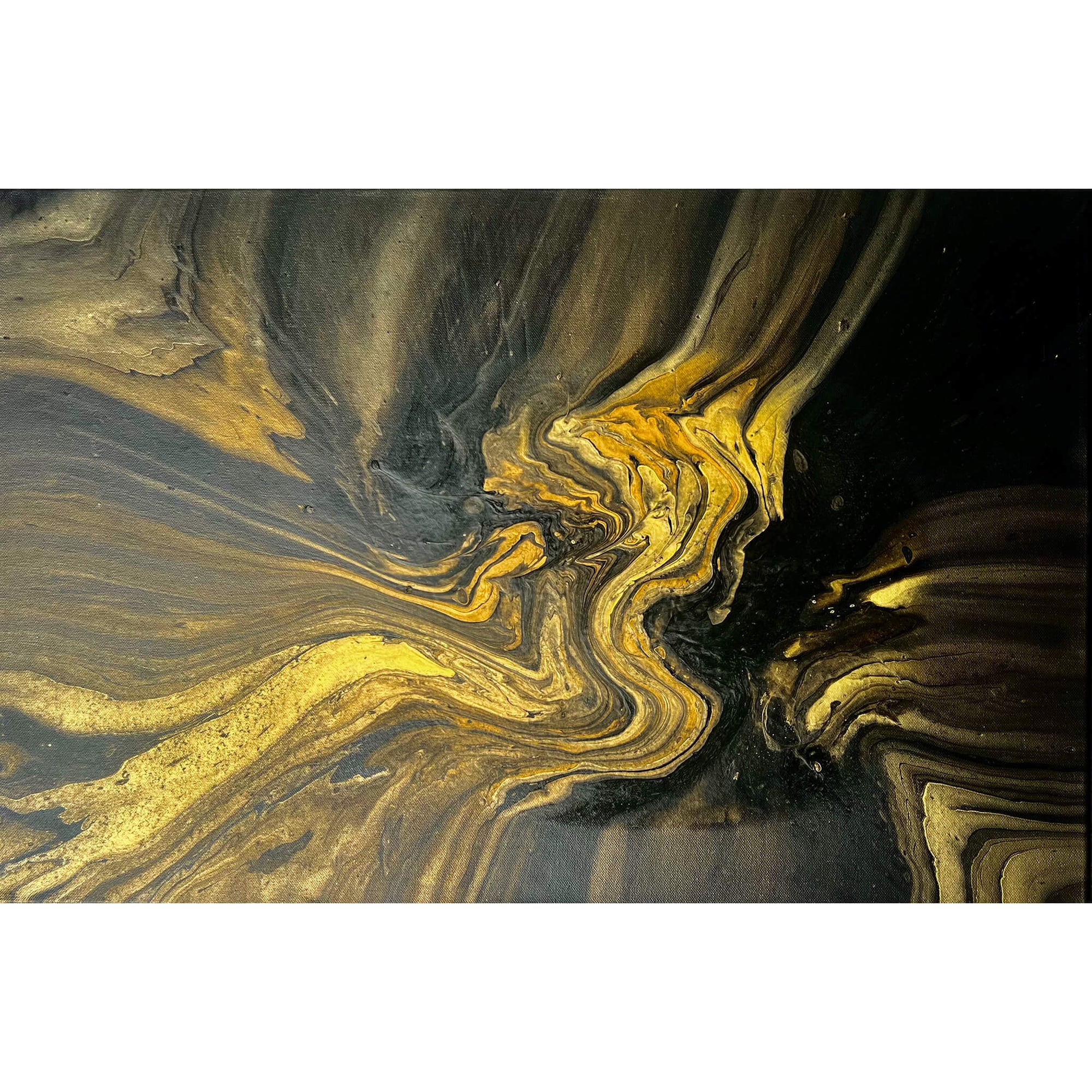 An original acrylic on canvas yellow, gold and black artwork by Vicki Demirdjian