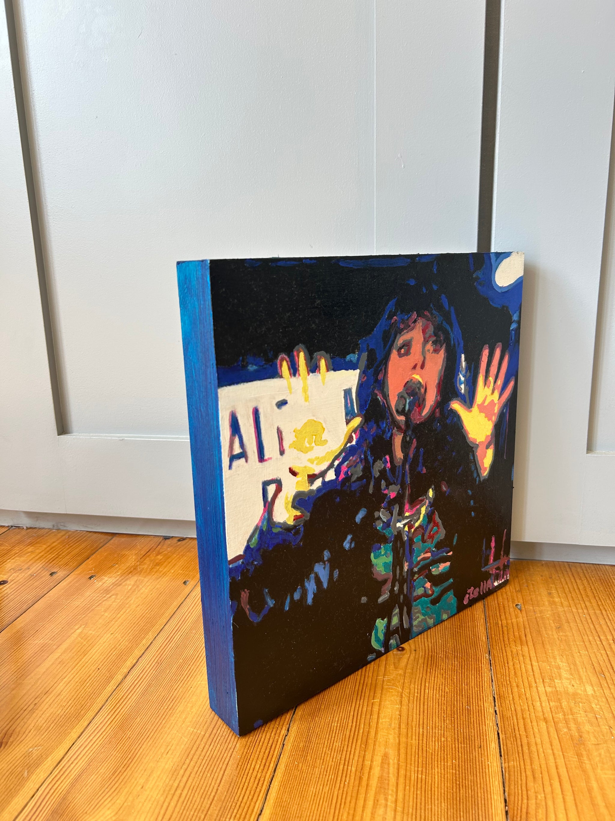 Cloudbusting Kate Bush tribute oil on cradled gesso panel by Stella Tooth artist side view