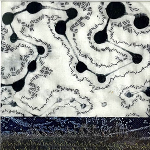 DANCING II  mixed media original artwork using monotype print with embroidery by London based artist Linda Jenkins