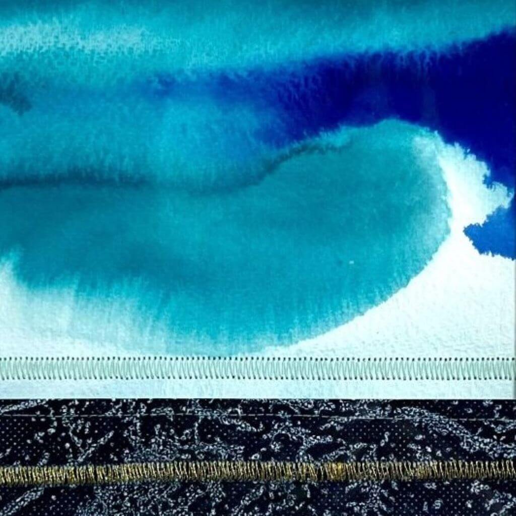 DRIFT I mixed media original artwork using collagraph print with stitch by London based artist Linda Jenkins