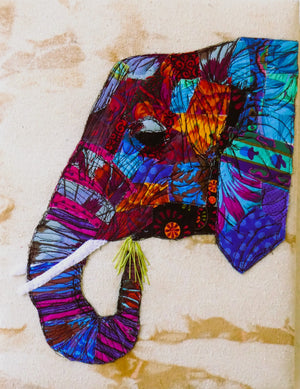 Collaged Elephant Original Textile By Diana Mckinnon