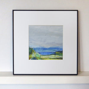 French Landscape II by Sarah Knight Art, mixed media landscape painting in bright colours framed