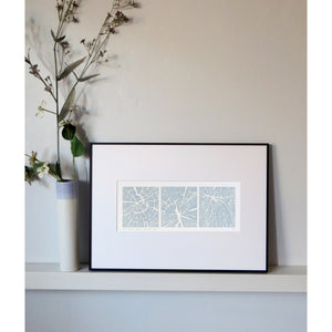 Linocut Grooved Wood by Sarah Knight Art in Oval Room Blue