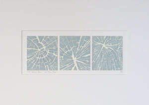 Linocut Grooved Wood by Sarah Knight Art in Oval Room Blue in mount