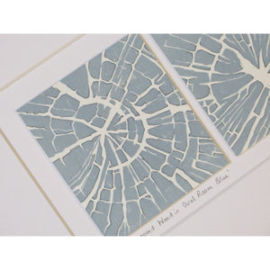 Linocut Grooved Wood by Sarah Knight Art in Oval Room Blue