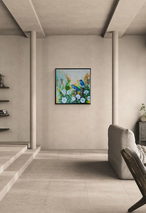 Chismes de Jardin  an original mixed media painting by Smita Sonthalia