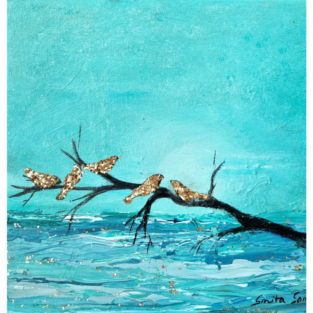 Chit Chat III Bird Painting by Smita Sonthalia