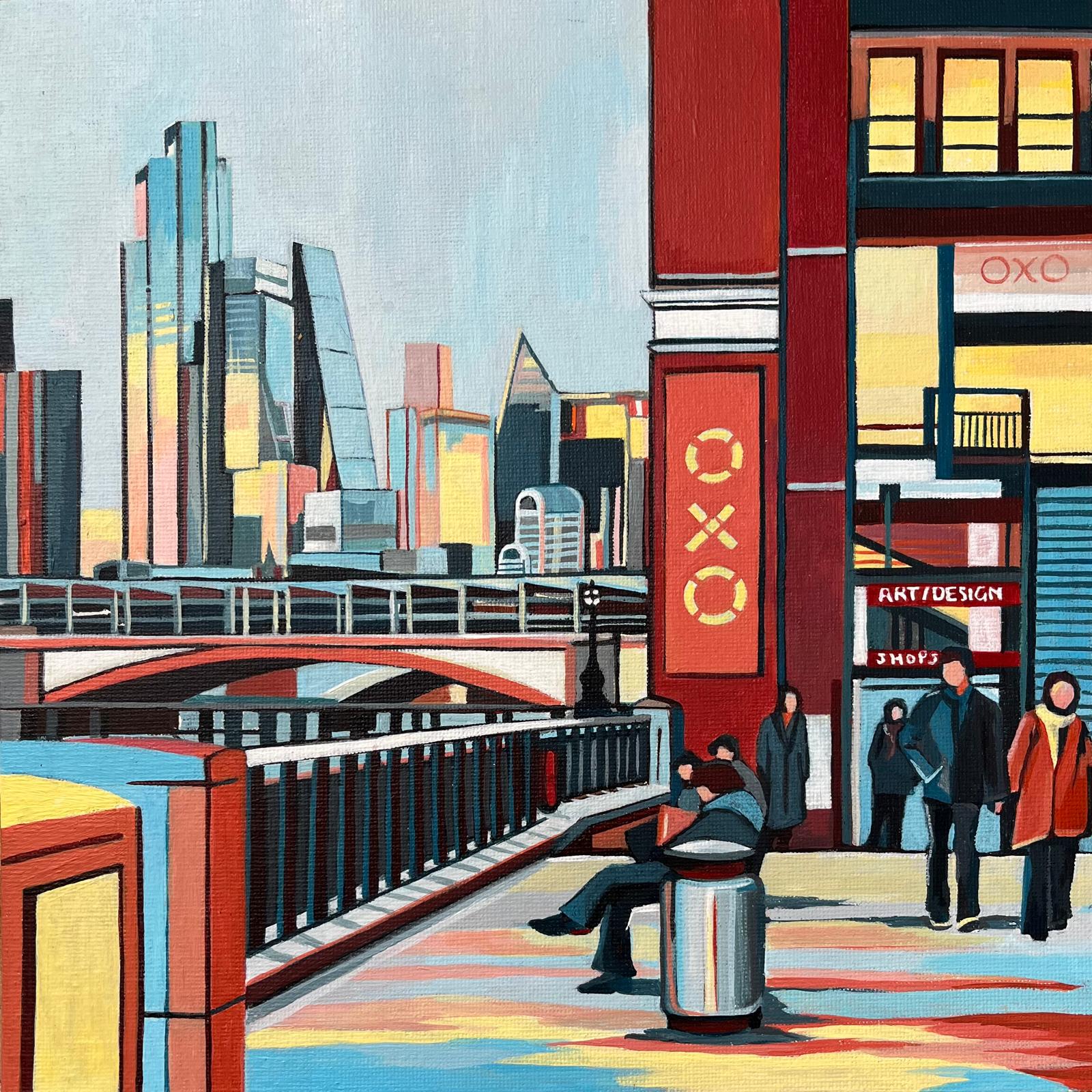 Oxo Riverside Walkway London (original painting) by Mary Leach