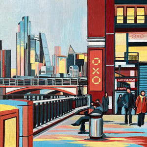 Oxo Riverside Walkway London (original painting) by Mary Leach