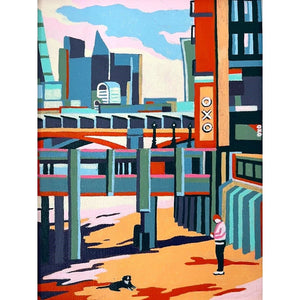 Oxo Tower Wharf Beach (original painting) by Mary Leach