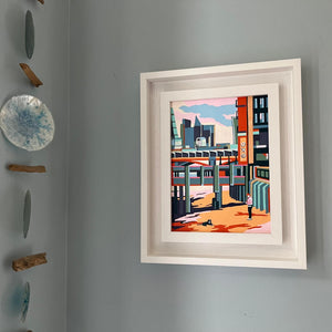 Oxo Tower Wharf Beach (original painting) by Mary Leach
