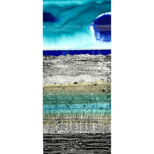 PASSAGE II mixed media original artwork using collagraph print with fabric and stitch by London based artist Linda Jenkins