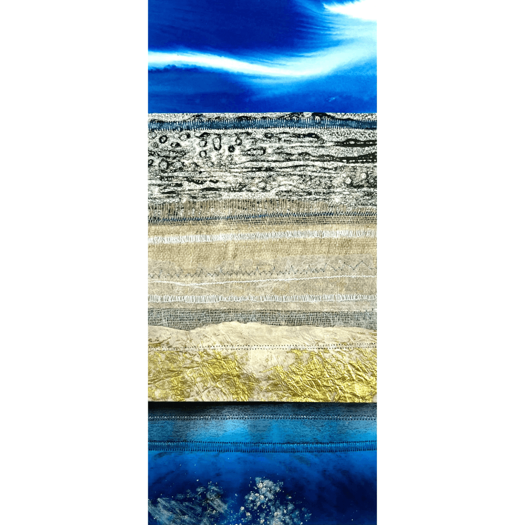 PASSAGE I mixed media original artwork using monotype and collagraph prints and metallic powder by London based artist Linda Jenkins