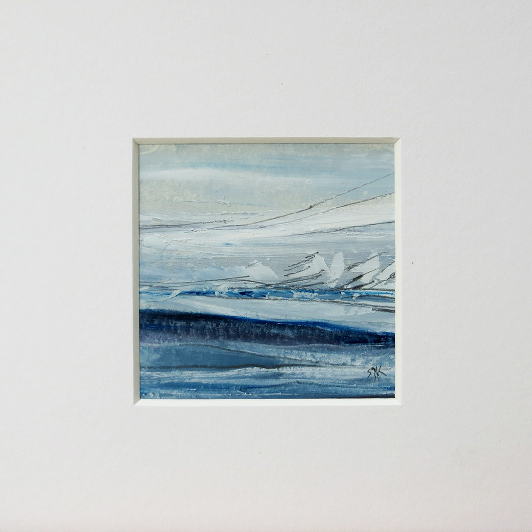 Mini seascape painting in oils by Sarah Knight in mount